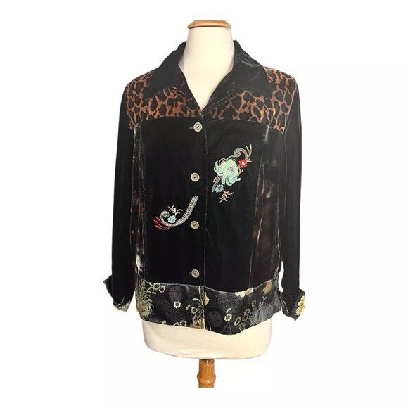 VTG White Stag Jacket Women S Velvet Velour Embroidered Kimono Cheetah Animal - Picture 1 of 8